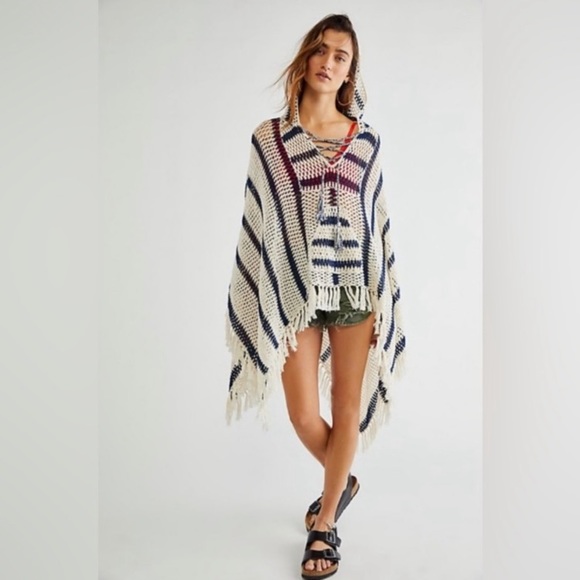 Anna Kosturova Cape Cod Crochet Stripe Poncho Free People